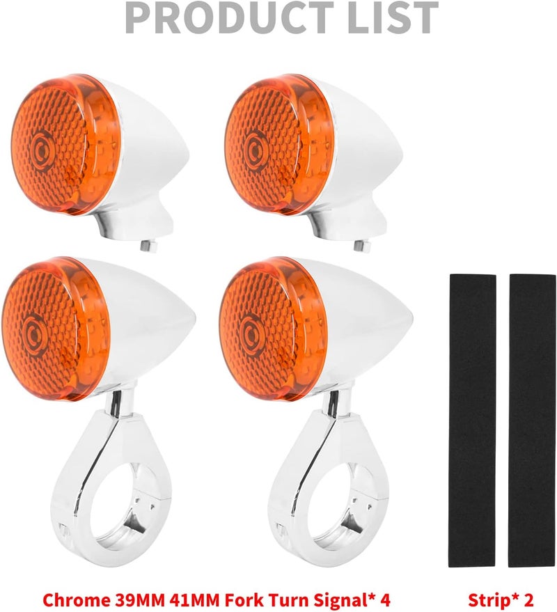 CARGLETRUE LED Turn Signal Light Indicator Blinker 39mm 41mm Fork Clamp Front Rear Fit For Harley Sportster XL 1200 883 (Chrome Orange) - Image 4
